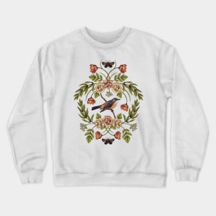 In The Garden - Nature Pattern w/ Birds, Flowers & Moths Crewneck Sweatshirt